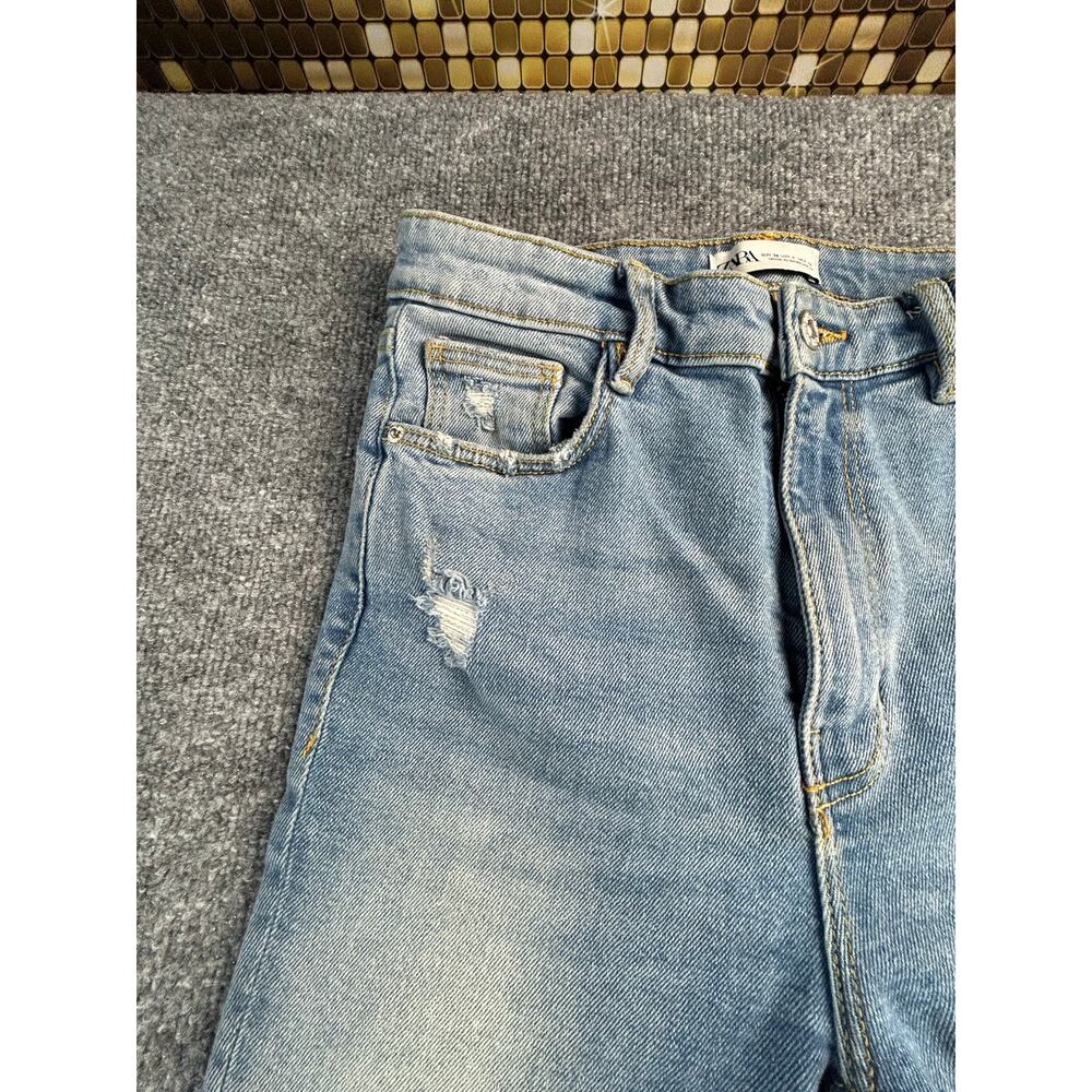 Zara High Rise Distressed Skinny Jeans Women's Size 6 Light Wash Stretch Denim - Picture 3 of 11